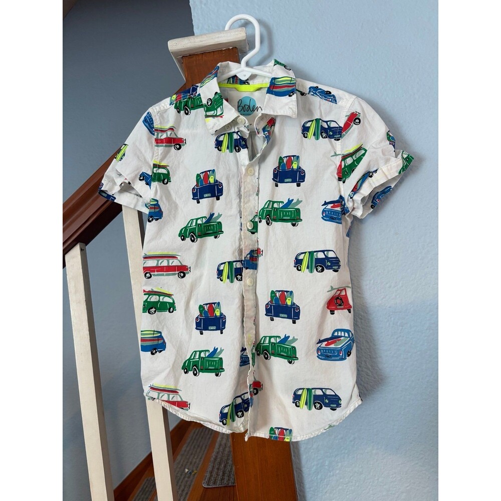 Mini Boden 7/8 128 surf board cars vehicles short sleeve button up dress shirt